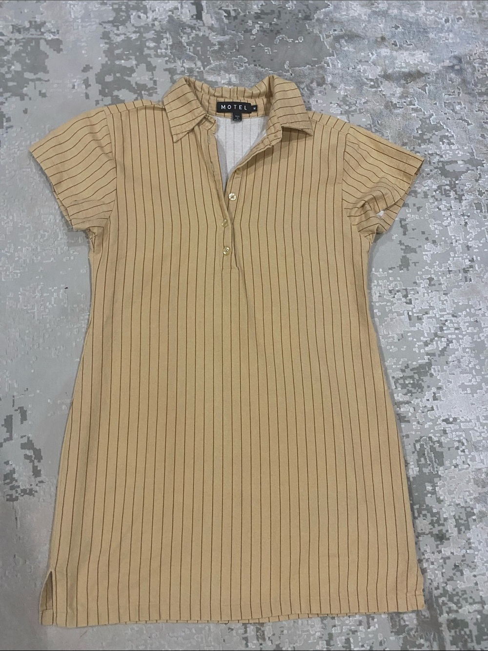 Motel Rocks Mustard Polo Dress with Black Pinstripes